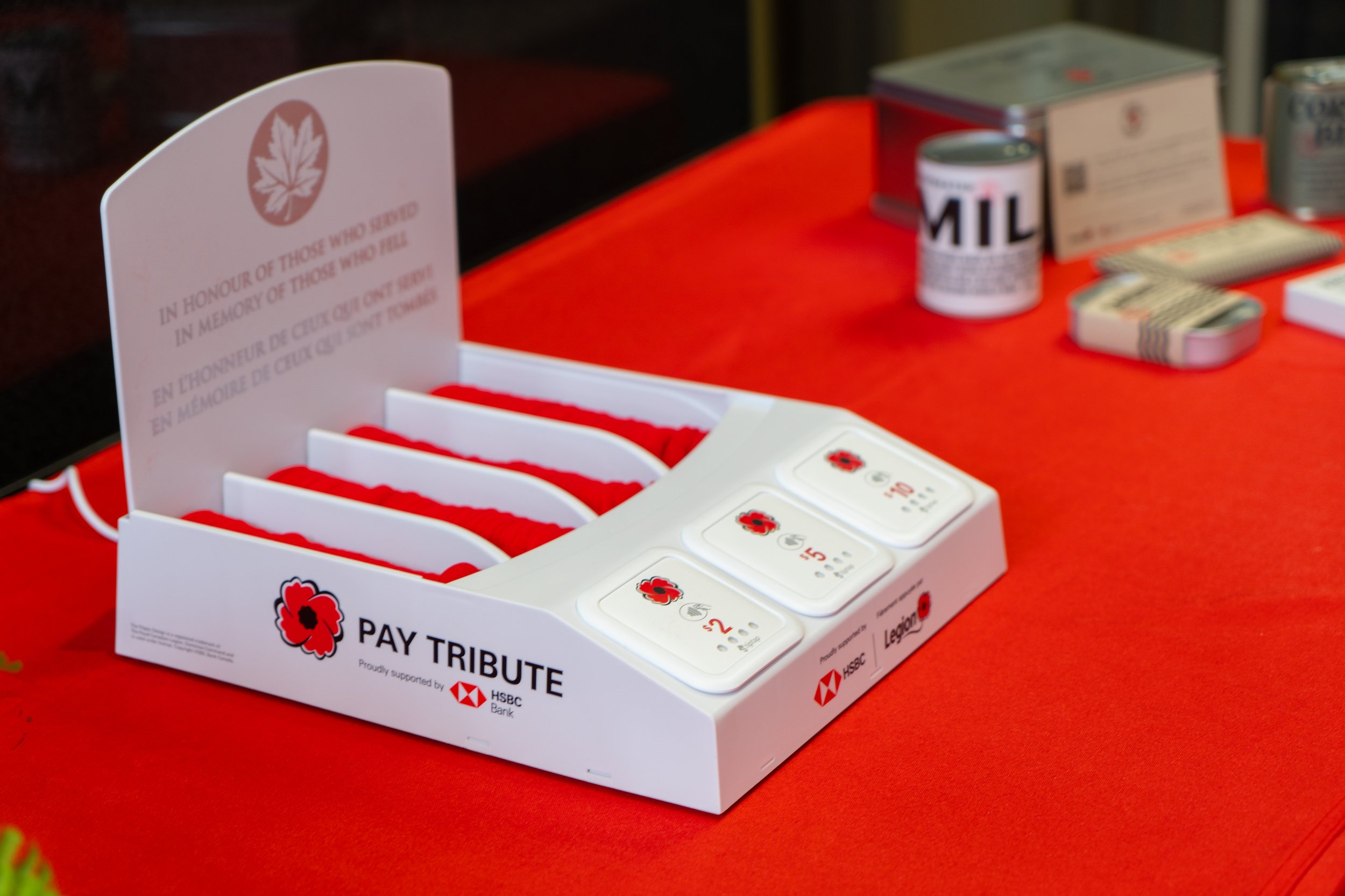   One of the new ‘Pay Tribute’ donation boxes, on display at the Royal Canadian Legion Dominion Command.  